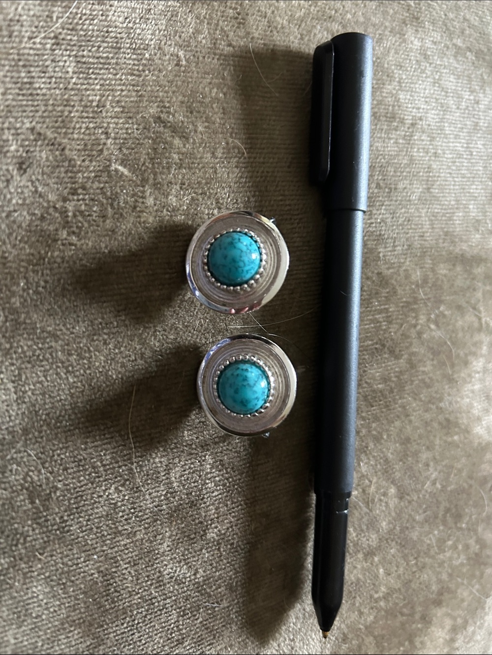 Crown Trifari Turquoise Blue Stone Silver-Tone Clip Earrings